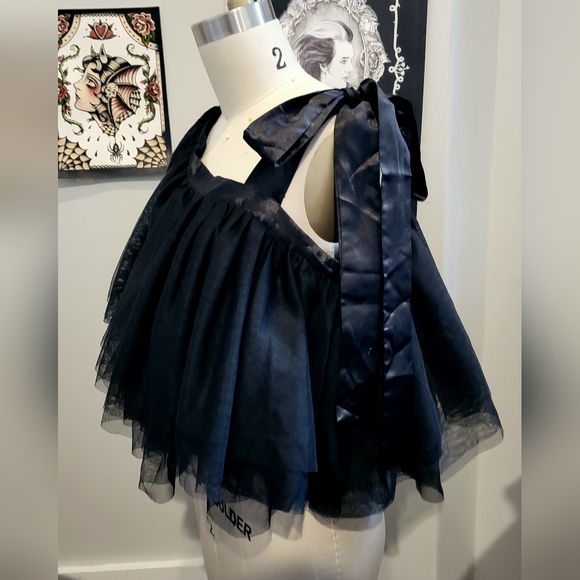 Black Ruffle Chiffon Party Blouse size M US 8 - Picture 6 of 8